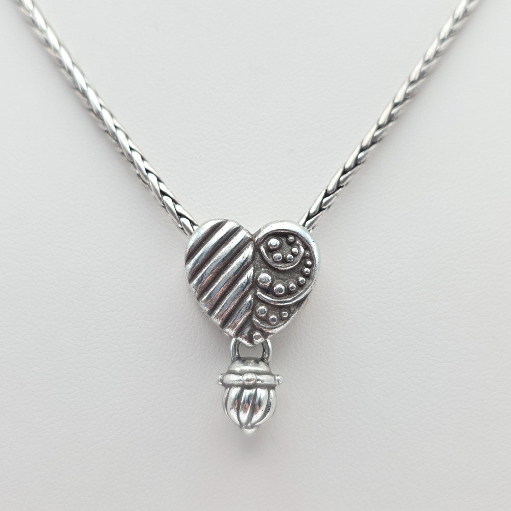 BRIGHTON "Candied" Necklace Reversible Scrollwork Heart Pendent Silver Plate 18"